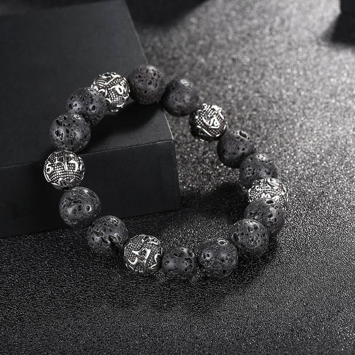 Bracelet de guérison Om Mani Padme Hum en acier titane et pierre de Buddha Stones naturelle avec œil de tigre et six mots vrais