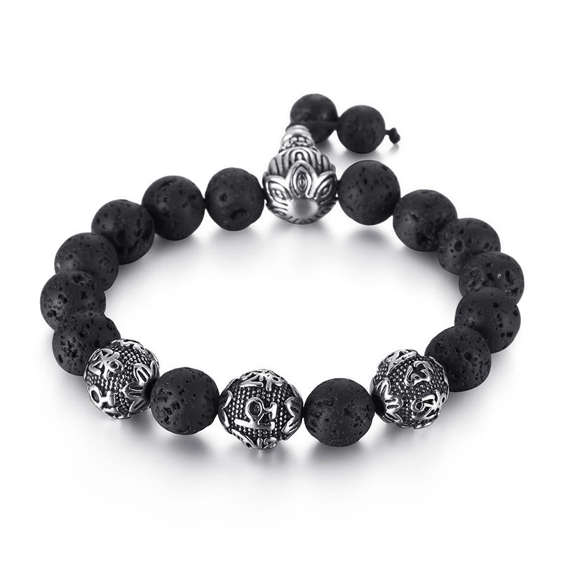 Bracelet de protection Om Mani Padme Hum en Buddha Stones et pierre de lave naturelle œil de tigre et obsidienne noire
