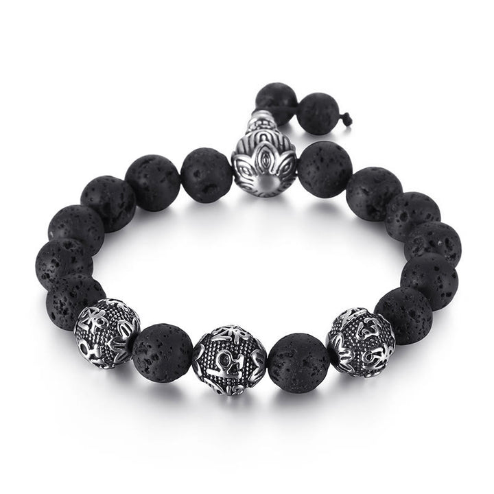 Bracelet de protection Om Mani Padme Hum en Buddha Stones et pierre de lave naturelle œil de tigre et obsidienne noire
