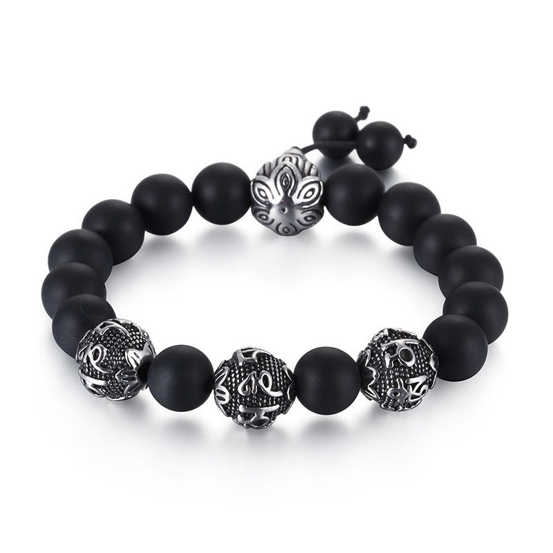 Bracelet de protection Om Mani Padme Hum en Buddha Stones et pierre de lave naturelle œil de tigre et obsidienne noire