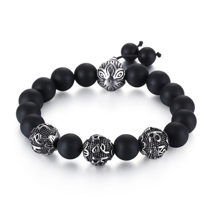 Bracelet de protection Om Mani Padme Hum en Buddha Stones et pierre de lave naturelle œil de tigre et obsidienne noire