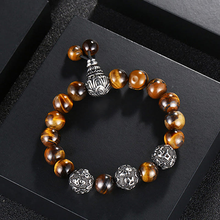 Bracelet de protection Om Mani Padme Hum en Buddha Stones et pierre de lave naturelle œil de tigre et obsidienne noire