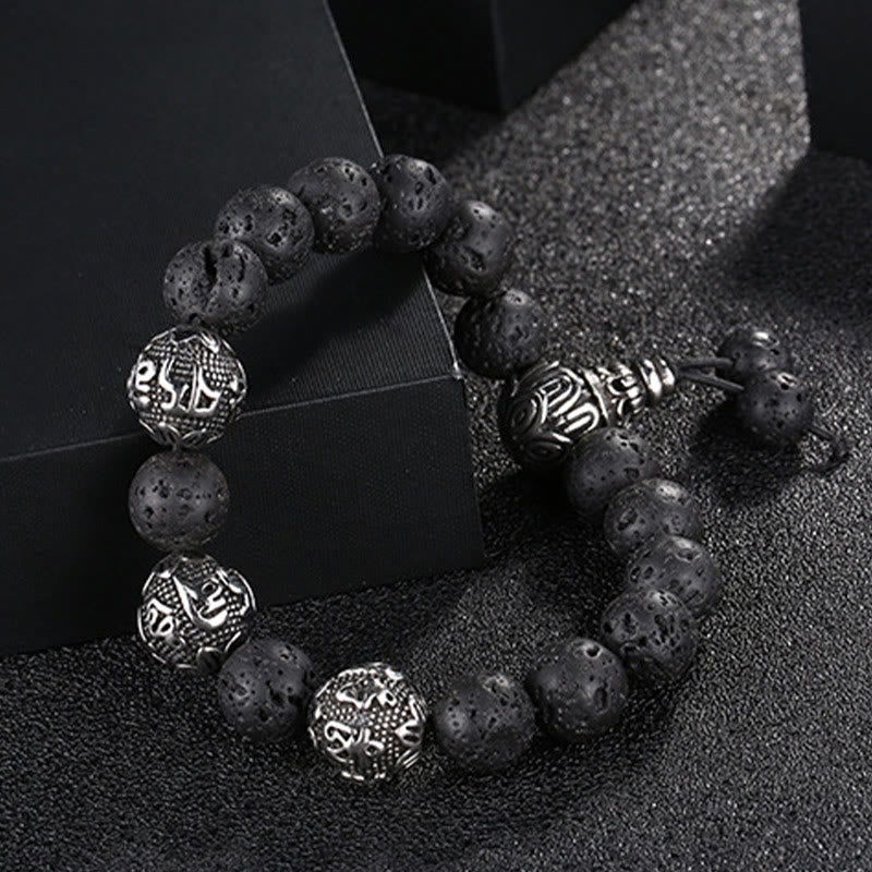 Bracelet de protection Om Mani Padme Hum en Buddha Stones et pierre de lave naturelle œil de tigre et obsidienne noire