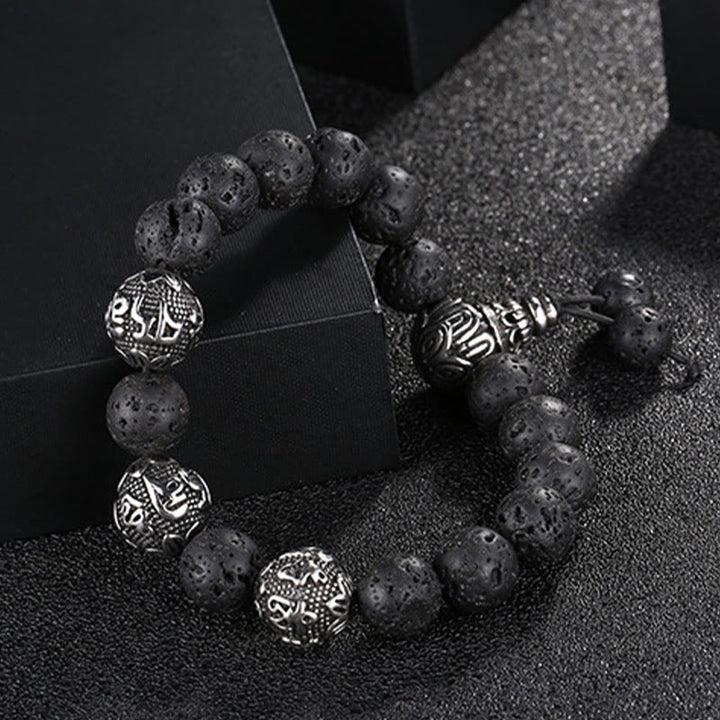 Bracelet de protection Om Mani Padme Hum en Buddha Stones et pierre de lave naturelle œil de tigre et obsidienne noire