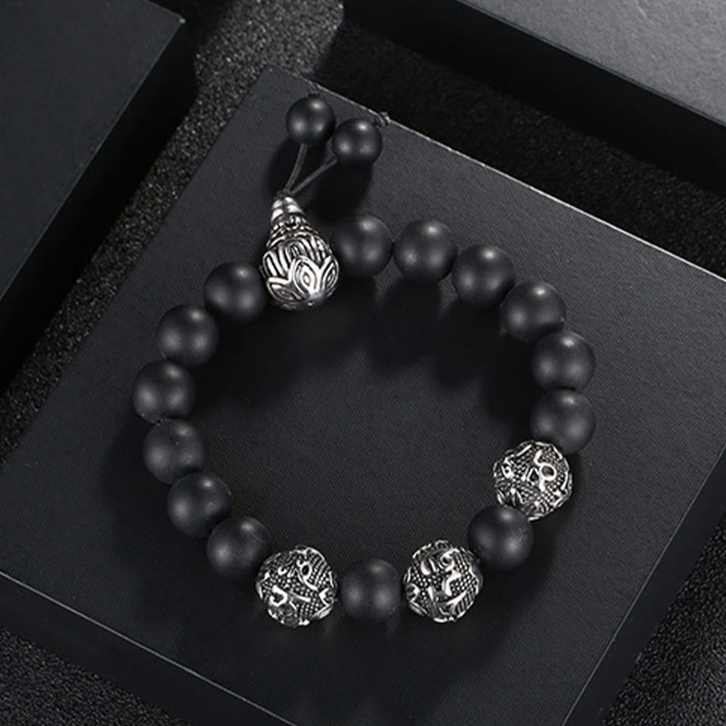 Bracelet de protection Om Mani Padme Hum en Buddha Stones et pierre de lave naturelle œil de tigre et obsidienne noire