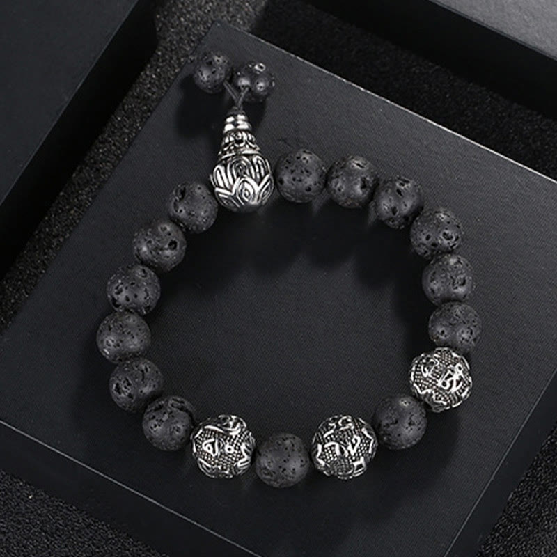 Bracelet de protection Om Mani Padme Hum en Buddha Stones et pierre de lave naturelle œil de tigre et obsidienne noire