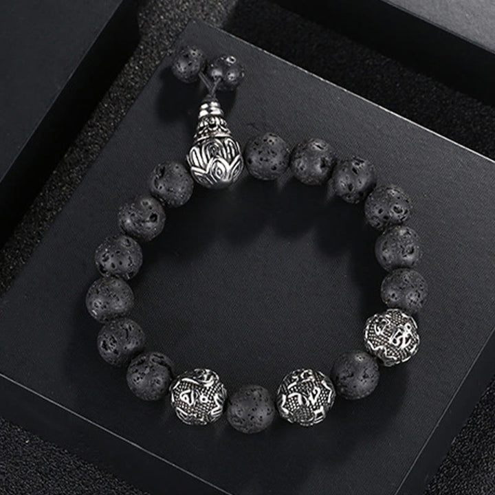 Bracelet de protection Om Mani Padme Hum en Buddha Stones et pierre de lave naturelle œil de tigre et obsidienne noire