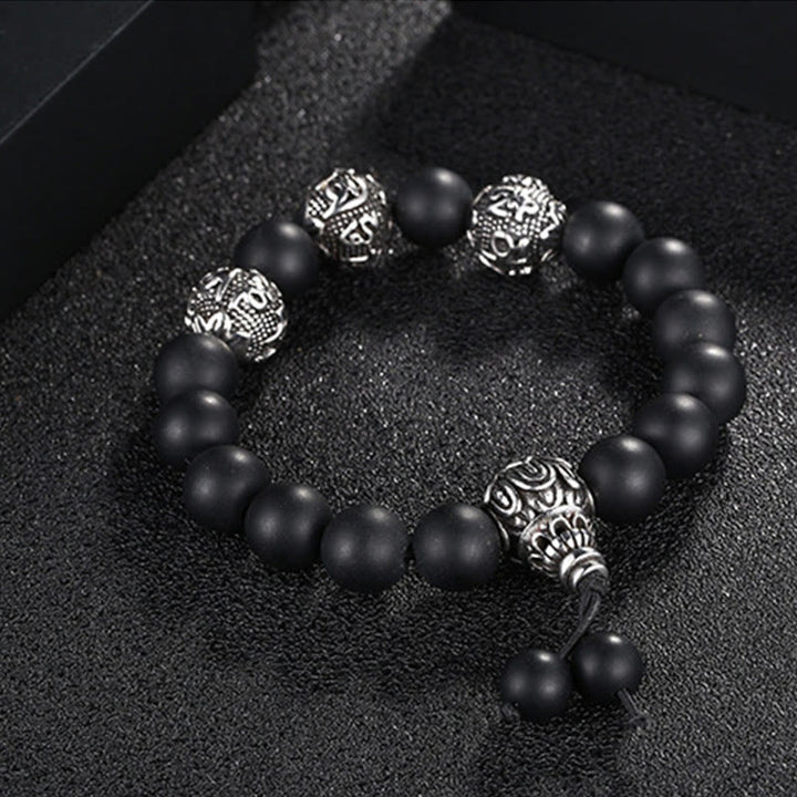 Bracelet de protection Om Mani Padme Hum en Buddha Stones et pierre de lave naturelle œil de tigre et obsidienne noire