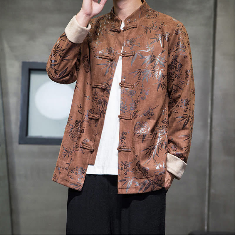 Buddha Stones Vêtements du Nouvel An chinois Fleurs Bambou Couleur unie Manchette Bouton de grenouille Costume Tang Coton Veste Homme Chemise Avec Poches - image 15