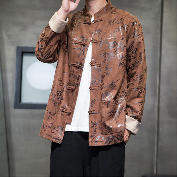 Buddha Stones Vêtements du Nouvel An chinois Fleurs Bambou Couleur unie Manchette Bouton de grenouille Costume Tang Coton Veste Homme Chemise Avec Poches - image 15