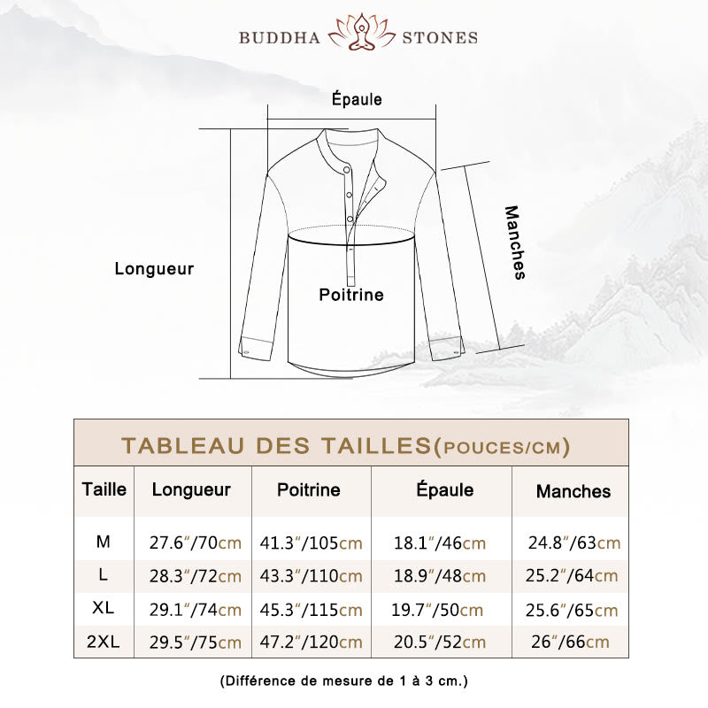 Chemise à manches longues et demi-bouton en coton et lin pour homme Buddha Stones - image 6