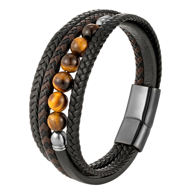 Bracelet en cuir de protection en pierre d'œil de tigre avec Buddha Stones - image 10