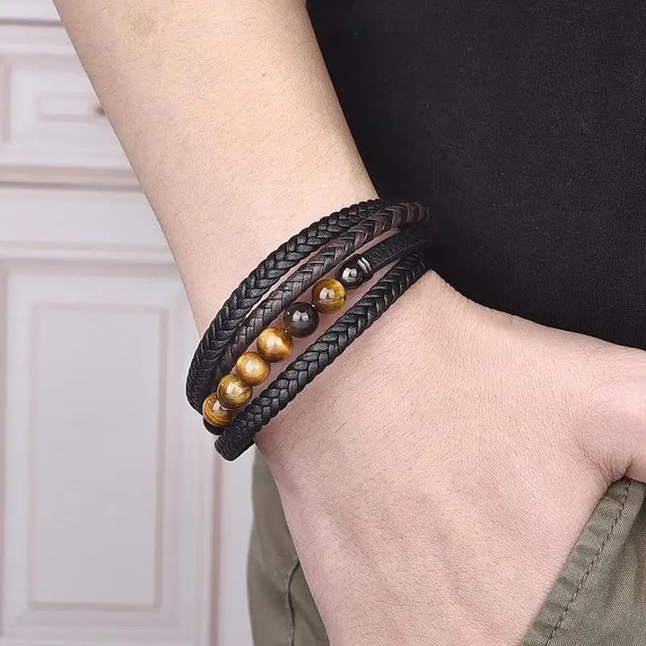 Bracelet en cuir de protection en pierre d'œil de tigre avec Buddha Stones - image 5