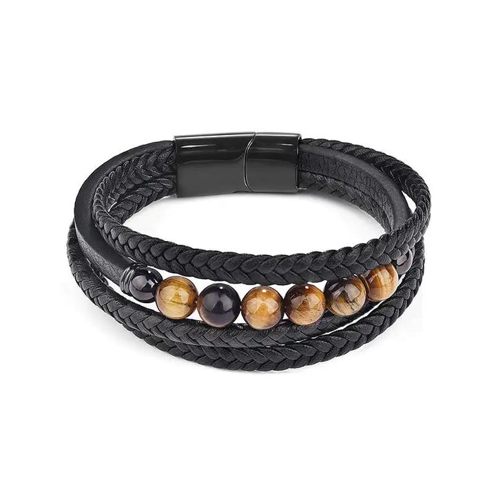 Bracelet en cuir de protection en pierre d'œil de tigre avec Buddha Stones - image 11