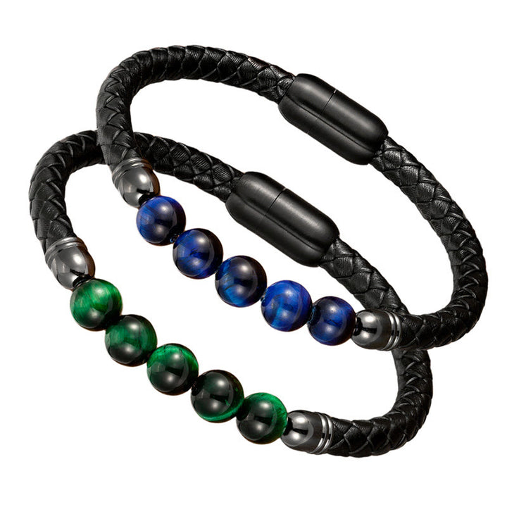 Bracelet en cuir de protection avec Buddha Stones, agate bleue, œil de tigre, pierre de lave, onyx noir, lazurite - image 27