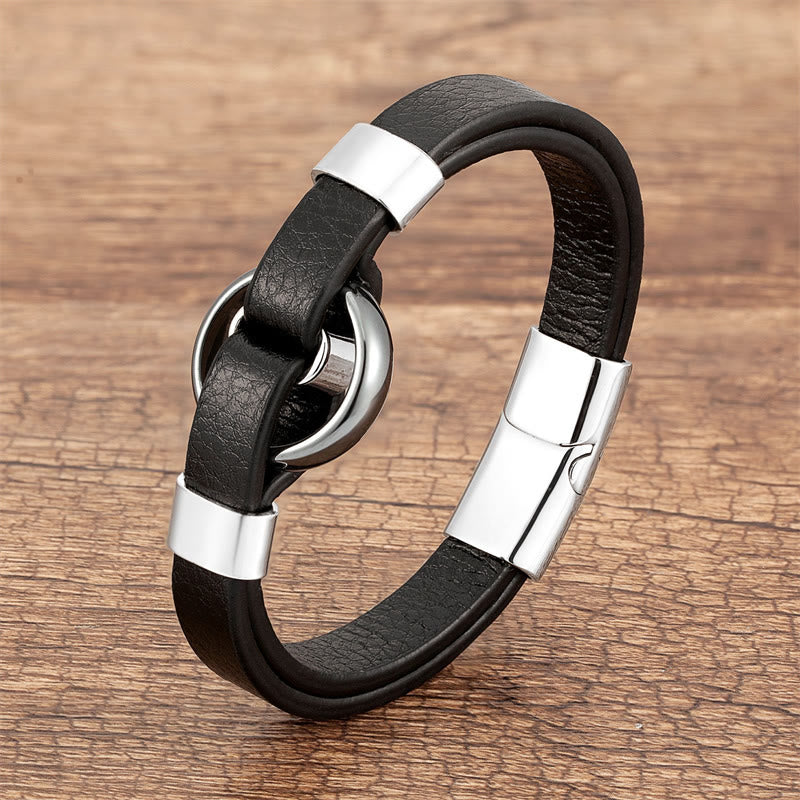 Bracelet en cuir avec boucle magnétique et Buddha Stones rondes, aventurine verte, onyx noir, hématite, agate, quartz rose - Hématite-Argent - 18-22 cm - image 20