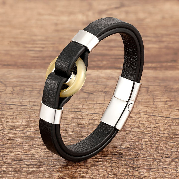 Bracelet en cuir avec boucle magnétique et Buddha Stones rondes, aventurine verte, onyx noir, hématite, agate, quartz rose - Topaze-Argent - 18-22 cm - image 22