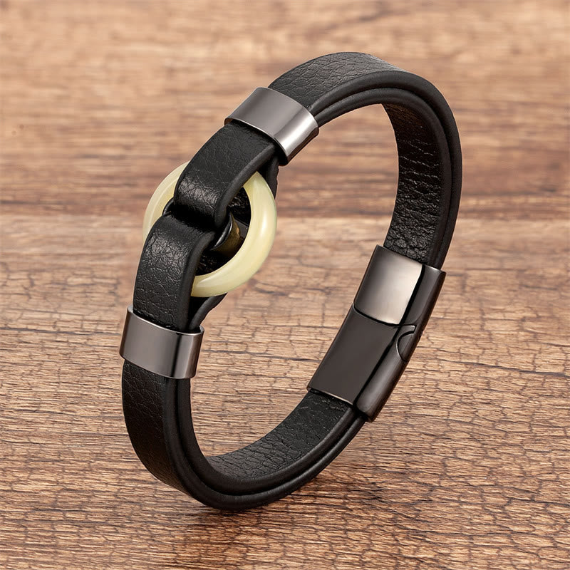 Bracelet en cuir avec boucle magnétique et Buddha Stones rondes, aventurine verte, onyx noir, hématite, agate, quartz rose - Topaze-Noir - 18-22 cm - image 25