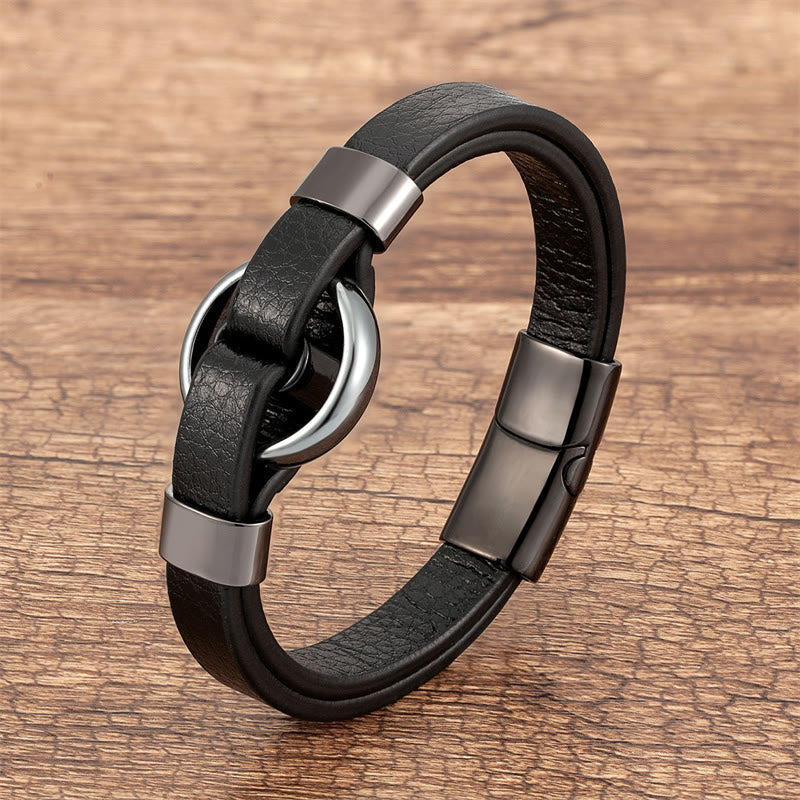 Bracelet en cuir avec boucle magnétique et Buddha Stones rondes, aventurine verte, onyx noir, hématite, agate, quartz rose - Hématite-Noir - 18-22 cm - image 26