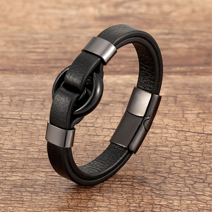 Bracelet en cuir avec boucle magnétique et Buddha Stones rondes, aventurine verte, onyx noir, hématite, agate, quartz rose - Onyx noir-noir - 18-22 cm - image 29