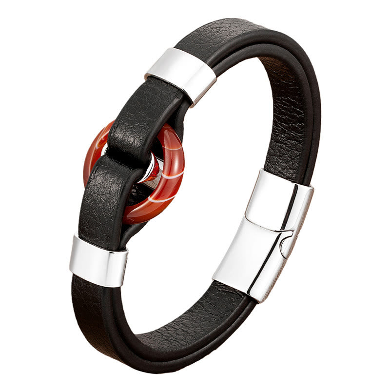 Bracelet en cuir avec boucle magnétique et Buddha Stones rondes, aventurine verte, onyx noir, hématite, agate, quartz rose - image 24