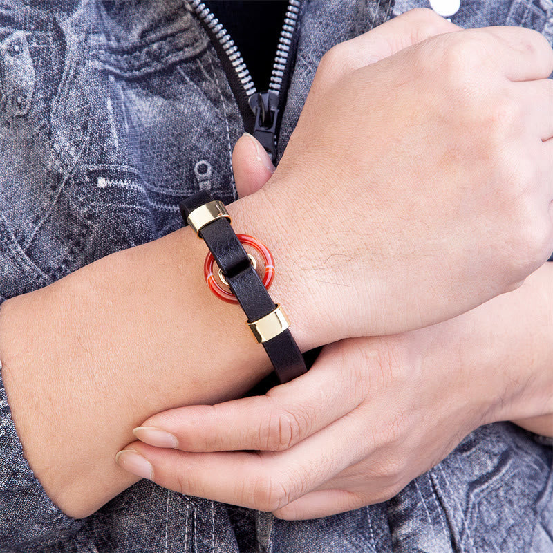 Bracelet en cuir avec boucle magnétique et Buddha Stones rondes, aventurine verte, onyx noir, hématite, agate, quartz rose - image 16