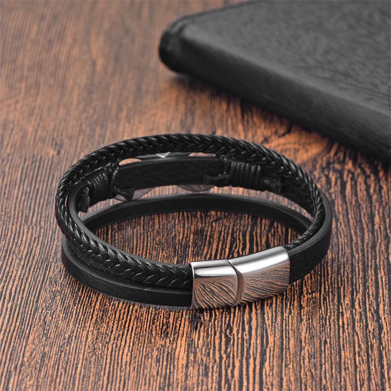 Bracelet en cuir calme avec boucle en acier titane et Buddha Stones, symbole de l'infini, nœud éternel et sans fin