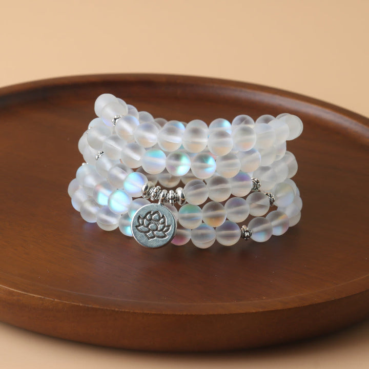 Bracelet d'illumination Lotus en pierres scintillantes avec 108 perles Mala Buddha Stones