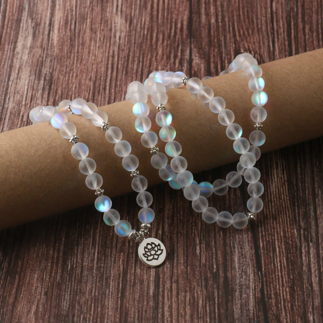Bracelet d'illumination Lotus en pierres scintillantes avec 108 perles Mala Buddha Stones