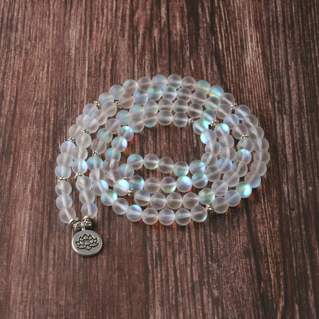 Bracelet d'illumination Lotus en pierres scintillantes avec 108 perles Mala Buddha Stones