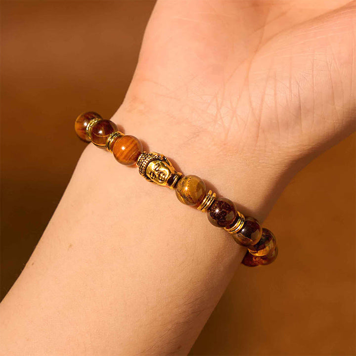 Bracelet d'équilibre tête de Bouddha œil de tigre bleu vert rouge Buddha Stones