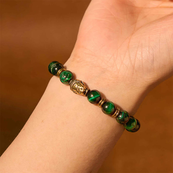 Bracelet d'équilibre tête de Bouddha œil de tigre bleu vert rouge Buddha Stones