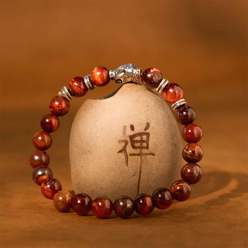 Bracelet d'équilibre tête de Bouddha œil de tigre bleu vert rouge Buddha Stones