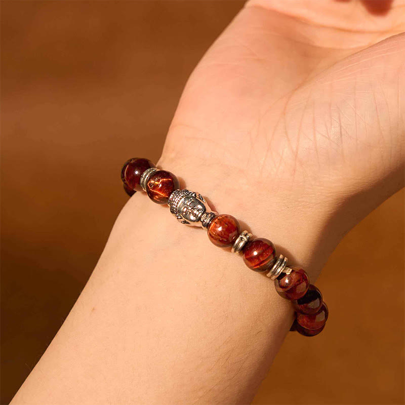Bracelet d'équilibre tête de Bouddha œil de tigre bleu vert rouge Buddha Stones
