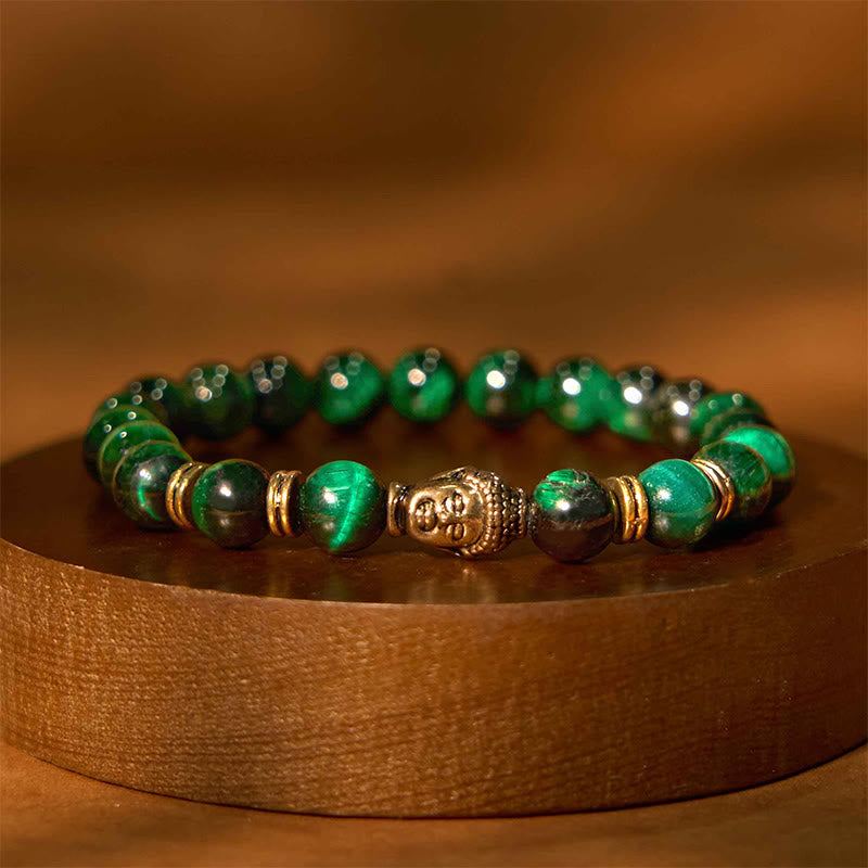 Bracelet d'équilibre tête de Bouddha œil de tigre bleu vert rouge Buddha Stones