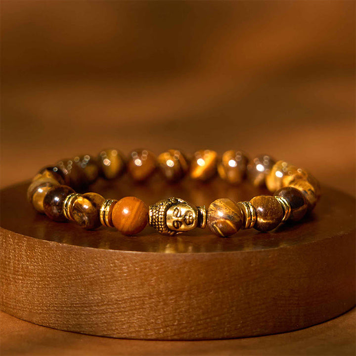 Bracelet d'équilibre tête de Bouddha œil de tigre bleu vert rouge Buddha Stones