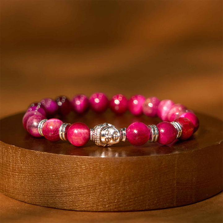 Bracelet d'équilibre tête de Bouddha œil de tigre bleu vert rouge Buddha Stones