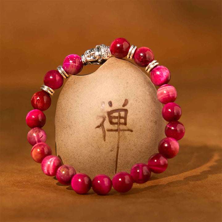 Bracelet d'équilibre tête de Bouddha œil de tigre bleu vert rouge Buddha Stones