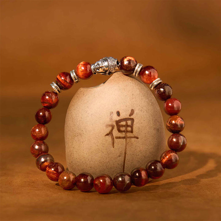 Bracelet d'équilibre tête de Bouddha œil de tigre bleu vert rouge Buddha Stones