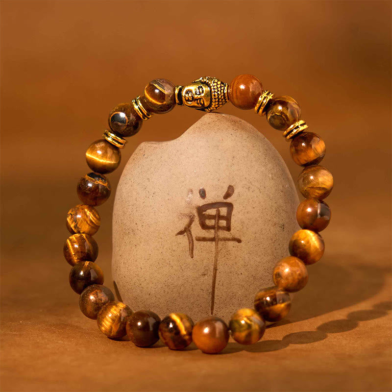 Bracelet d'équilibre tête de Bouddha œil de tigre bleu vert rouge Buddha Stones