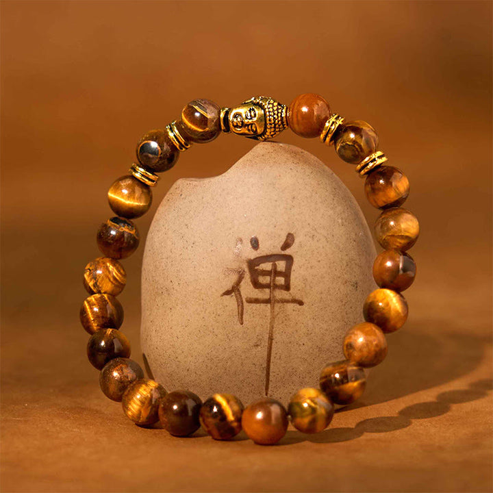 Bracelet d'équilibre tête de Bouddha œil de tigre bleu vert rouge Buddha Stones