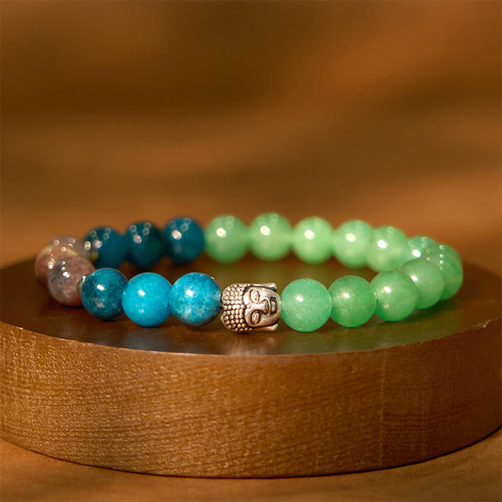 Bracelet de protection de tête de Bouddha en Buddha Stones naturelles en onyx noir et pierre blanche en aventurine verte et œil de tigre