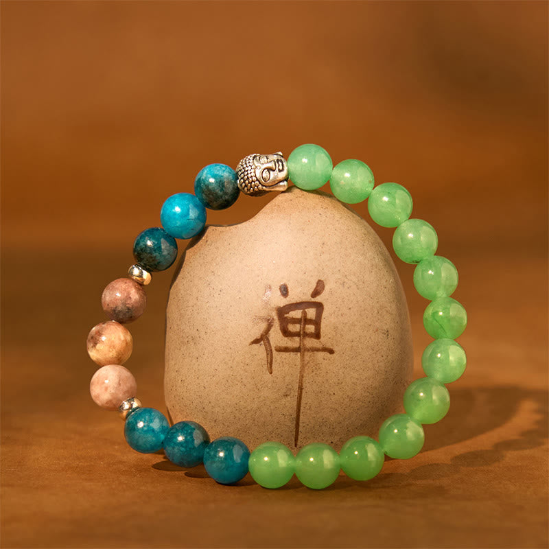 Bracelet de protection de tête de Bouddha en Buddha Stones naturelles en onyx noir et pierre blanche en aventurine verte et œil de tigre