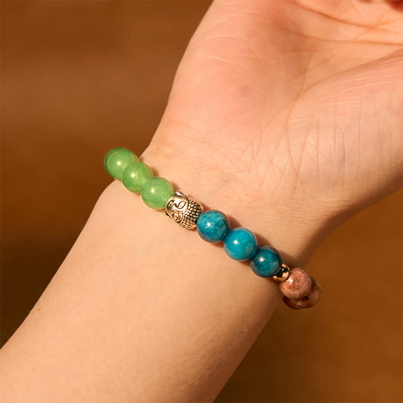 Bracelet de protection de tête de Bouddha en Buddha Stones naturelles en onyx noir et pierre blanche en aventurine verte et œil de tigre