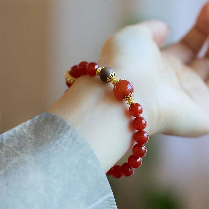 Bracelet de confiance en agate rouge et bois d'agar Buddha Stones