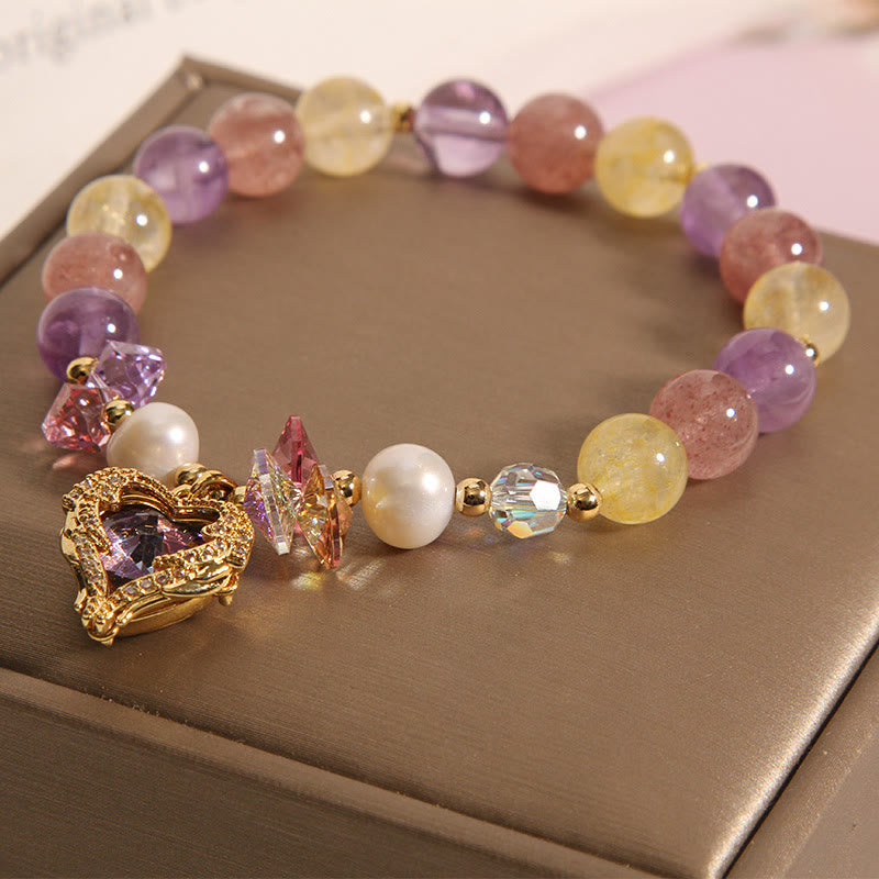 Bracelet Buddha Stones œil de tigre rouge citrine améthyste cœur calme