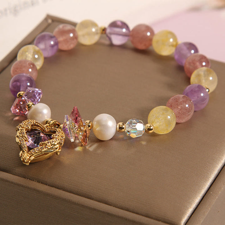 Bracelet Buddha Stones œil de tigre rouge citrine améthyste cœur calme