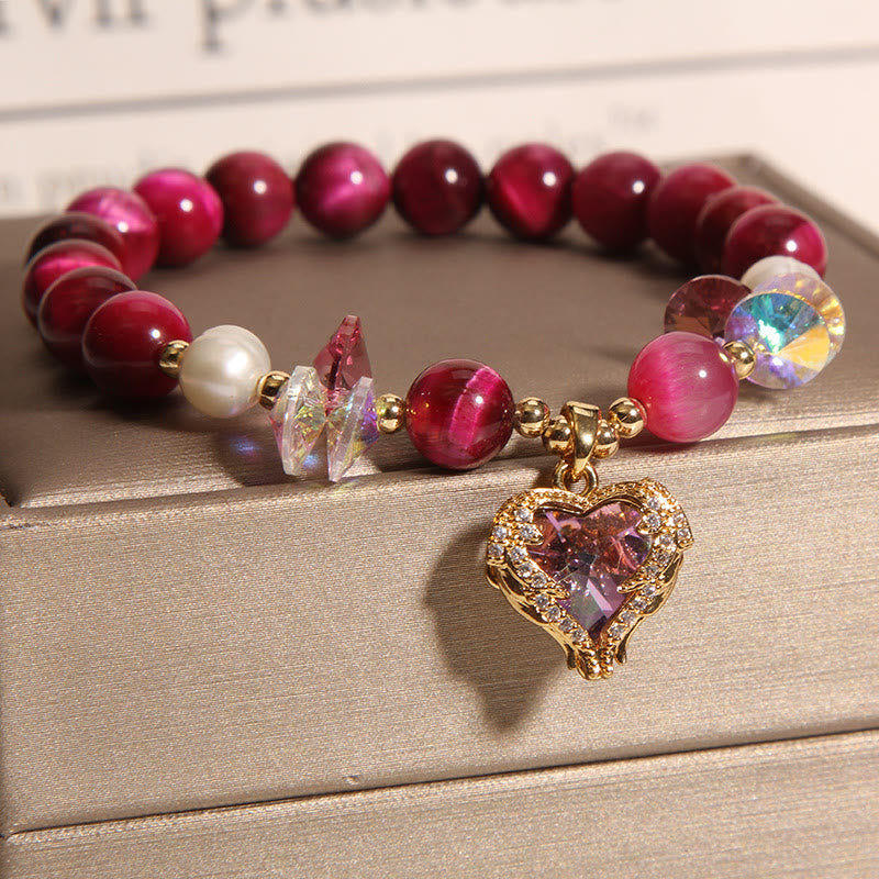 Bracelet Buddha Stones œil de tigre rouge citrine améthyste cœur calme