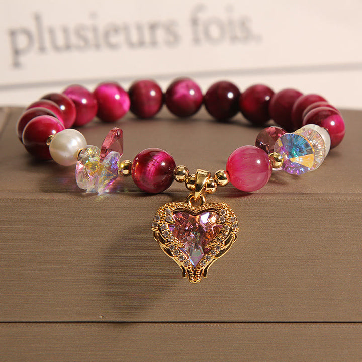 Bracelet Buddha Stones œil de tigre rouge citrine améthyste cœur calme