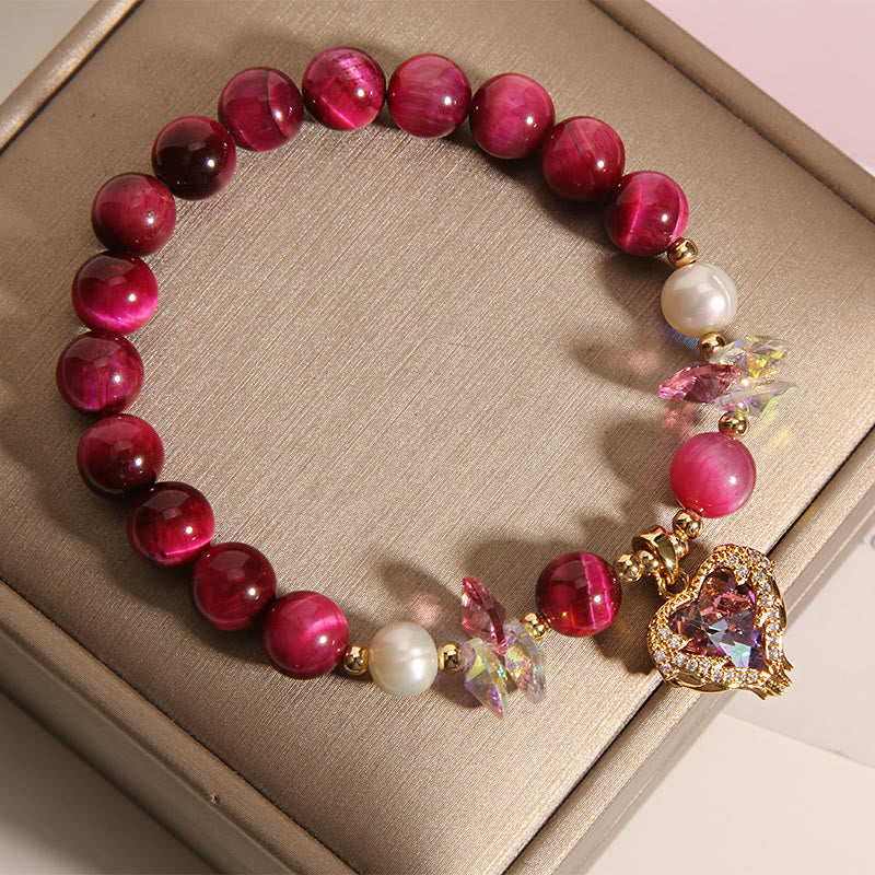 Bracelet Buddha Stones œil de tigre rouge citrine améthyste cœur calme